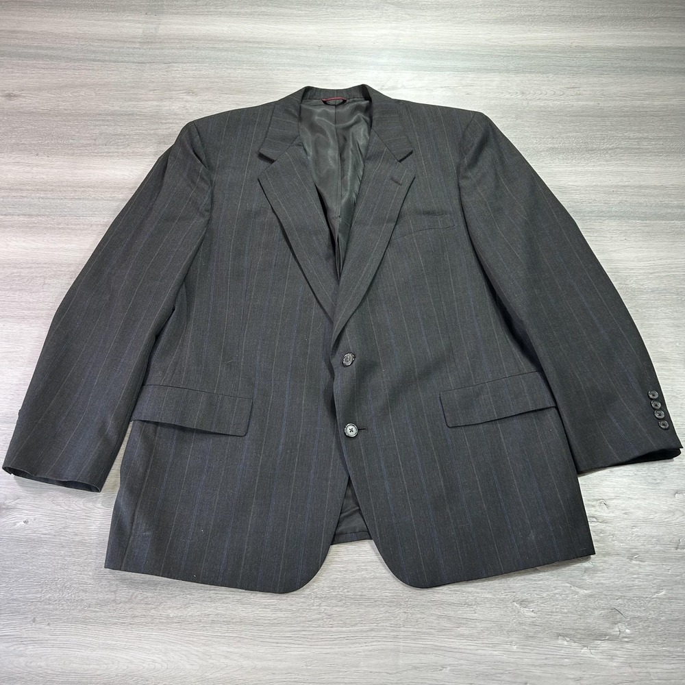 Hart Schaffner Marx Blazer Mens 46 Long Gray Pinstripe Wool Suit Jacket‎ Lined